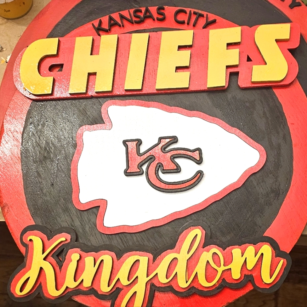 Kansas City Chiefs Wooden Circular Sign Door Hanger 16in Handmade
